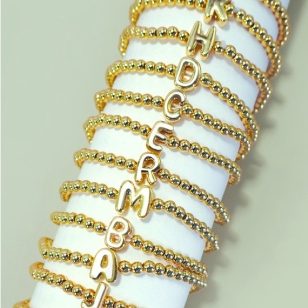 Gold Beaded Bubble Initial Bracelet (5100) - Picture 2 of 3